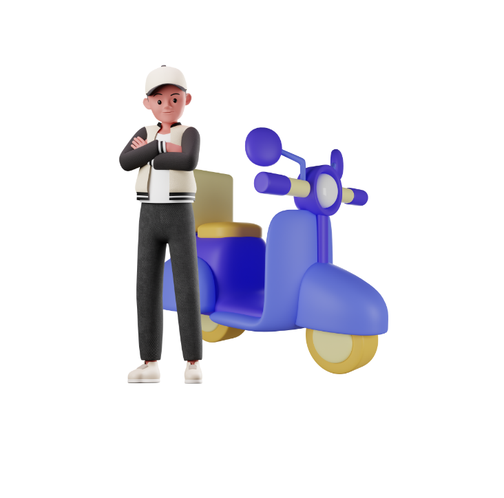 icone homme debout avec un scooter